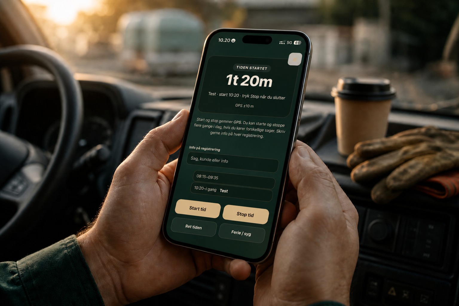 Start Timevagt på telefonen i vognen